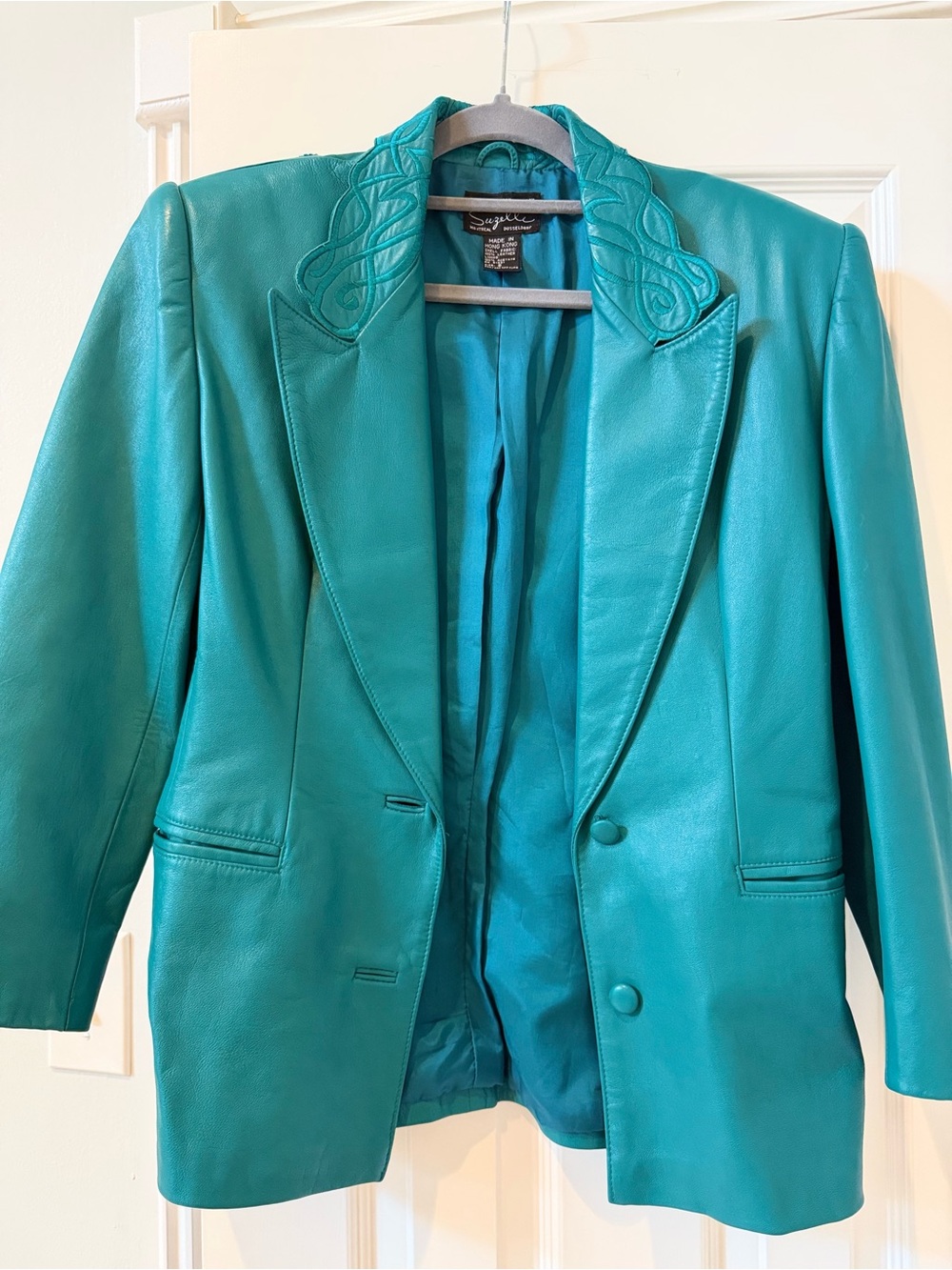 Suzelle Teal Leather Blazer Jacket